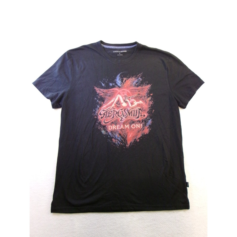 Lucky Brand Aerosmith Dream On T Shirt Mens L Graphic Rock Concert Tee Black